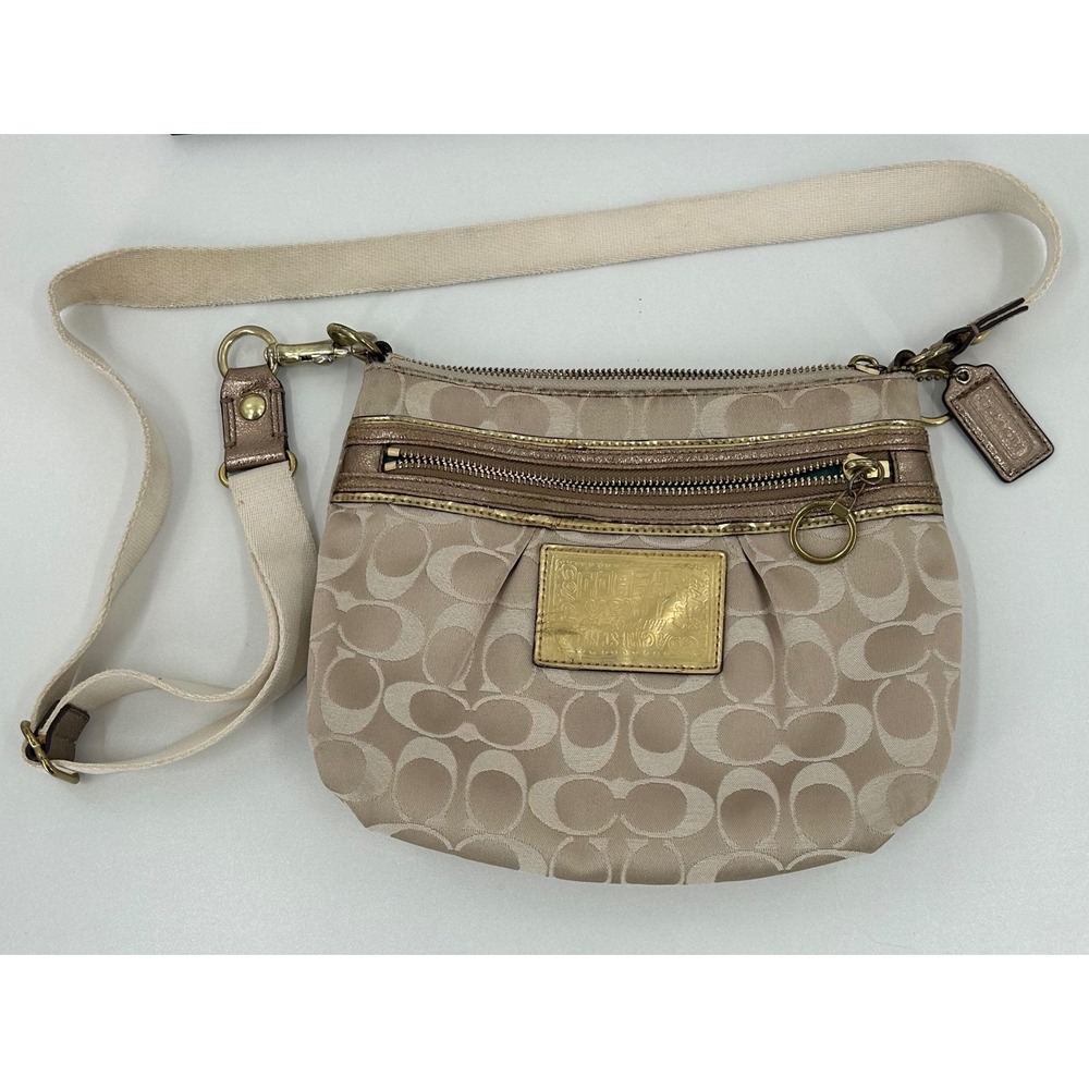 Coach Poppy Signature Monogram Crossbody Bag Gold Khaki Teal‎ 14561